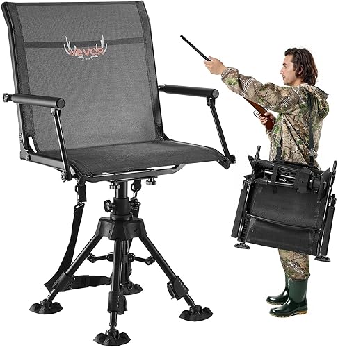Miniatura 11 de VEVOR Silla de caza, giro silencioso de 360°, silla ciega portátil plegable, asiento de taburete de acero resistente con patas giratorias