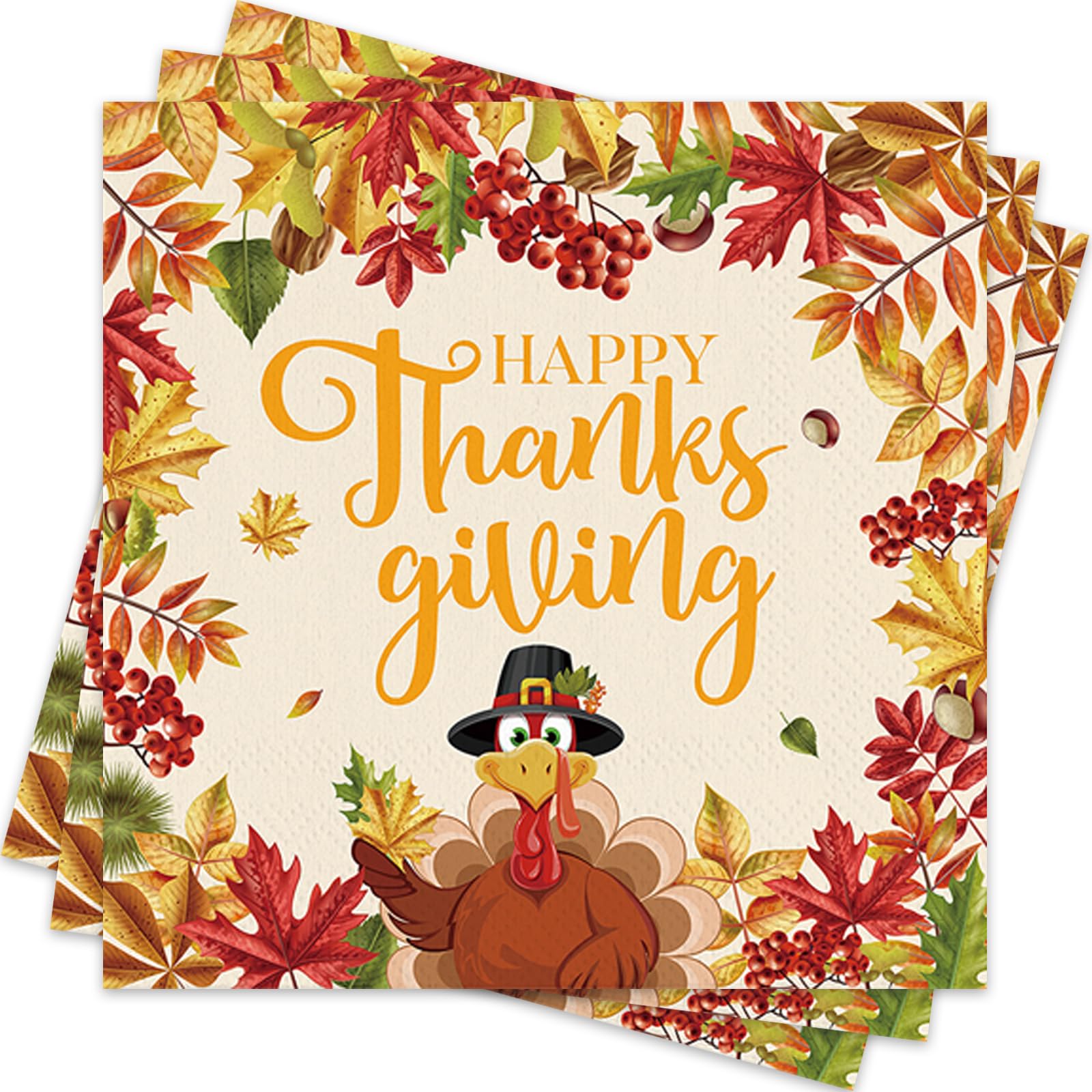 40Pcs Fall Napkins, Fall Party Decorations, Turkey Pumpkin Maple Leaves Paper Serviette, Disposable Thanksgiving Napkins for Autumn Harvest Festival Holiday Gathering Supplies