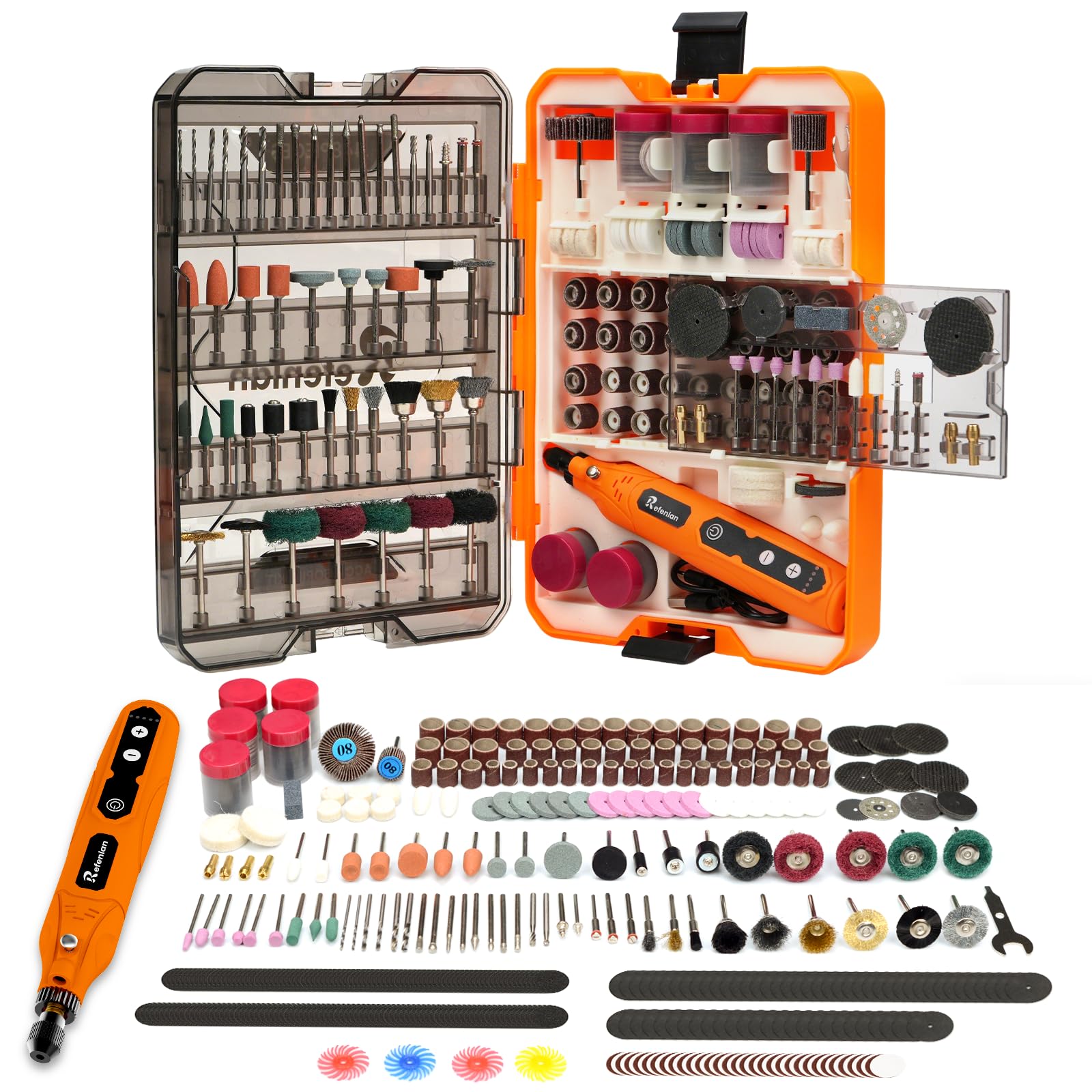 Refenlan 448PCS Rotary Tool Accessories Kit, 1/8" Universal Rotary Tool Bits, Includes 4V Cordless Rotary Tool (5 Speeds, 2000mAh) – Ideal for Sanding, Polishing, Engraving, Grinding
