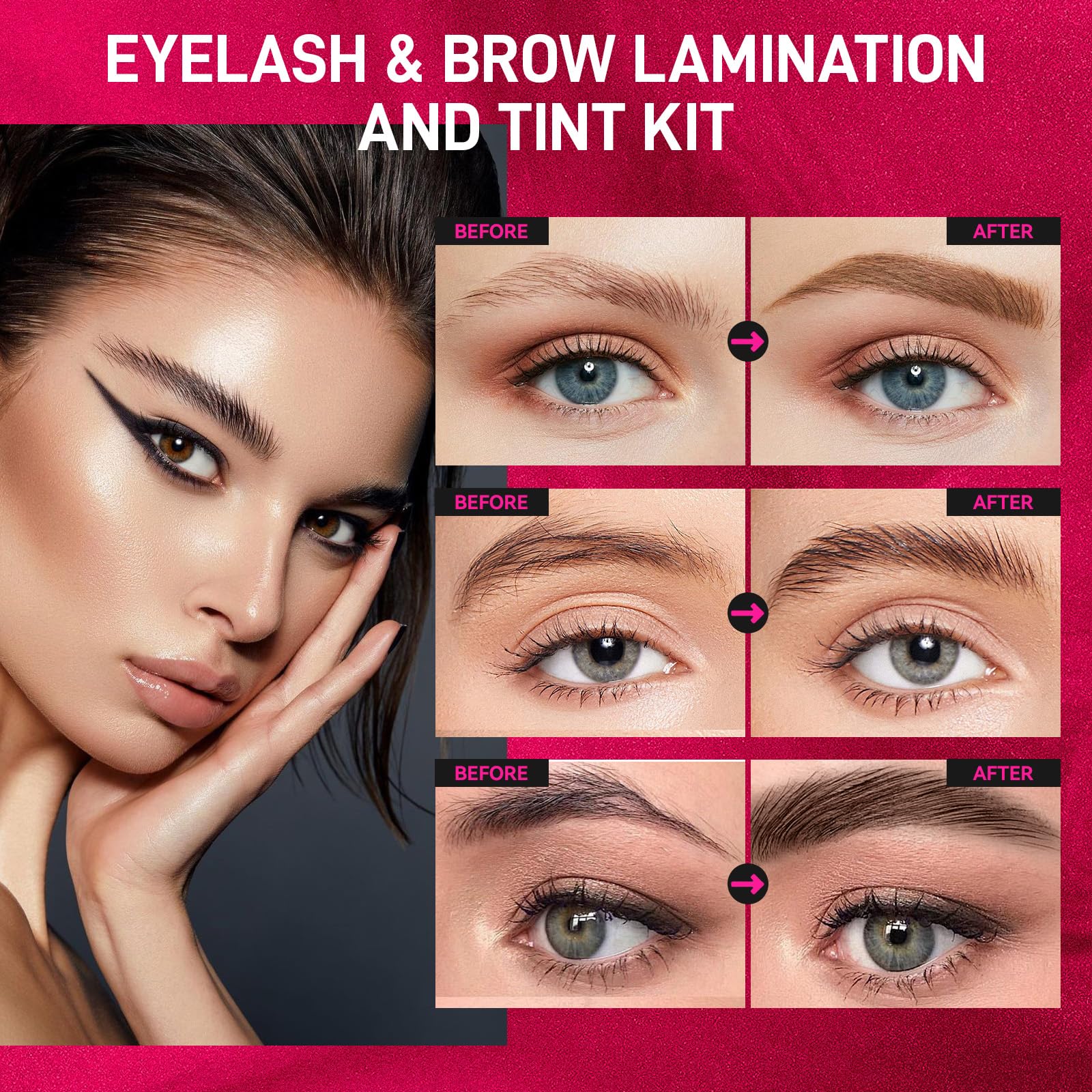6 IN 1 Lash Lift & Brow Lamination Kit, Brow & Lash Lift Kit with Double Black Brown Color, Curling Perming & Voluminous Lashes Brows with Complete Tools, Salon & Home Use, Gifts for Her 2