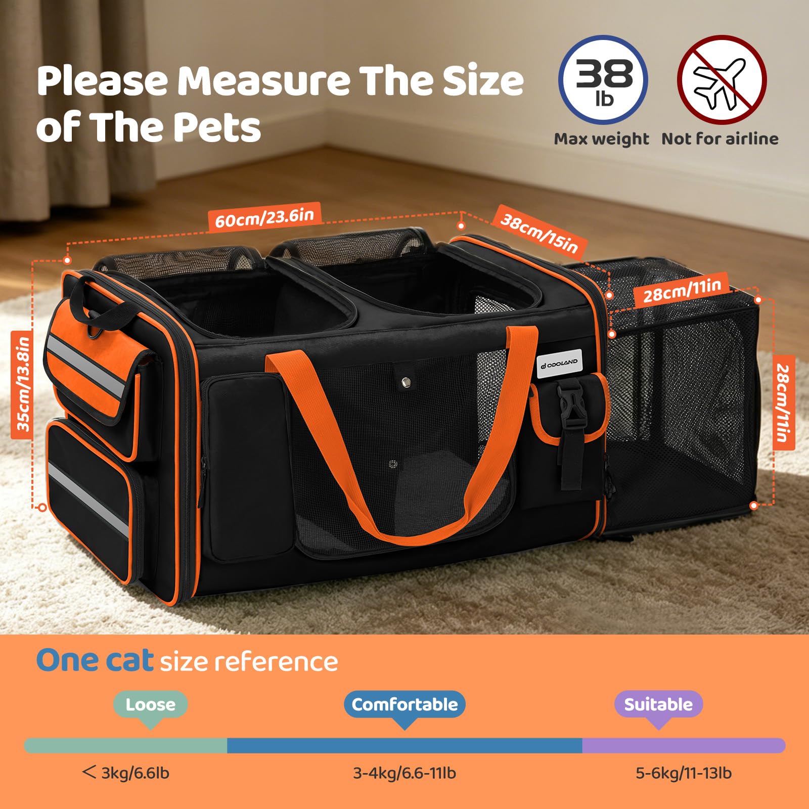 Transportador de gatos extragrande expandible para 2 gatos con caja de arena para gatitos, gatos grandes y perros pequeños, transportador plegable doble para mascotas grande para viajes en coche