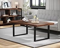 Vista 11 de IBF Mesa auxiliar rústica, de madera y metal, simple mesa central industrial moderna, mesa de cóctel rectangular minimalista de madera para sala