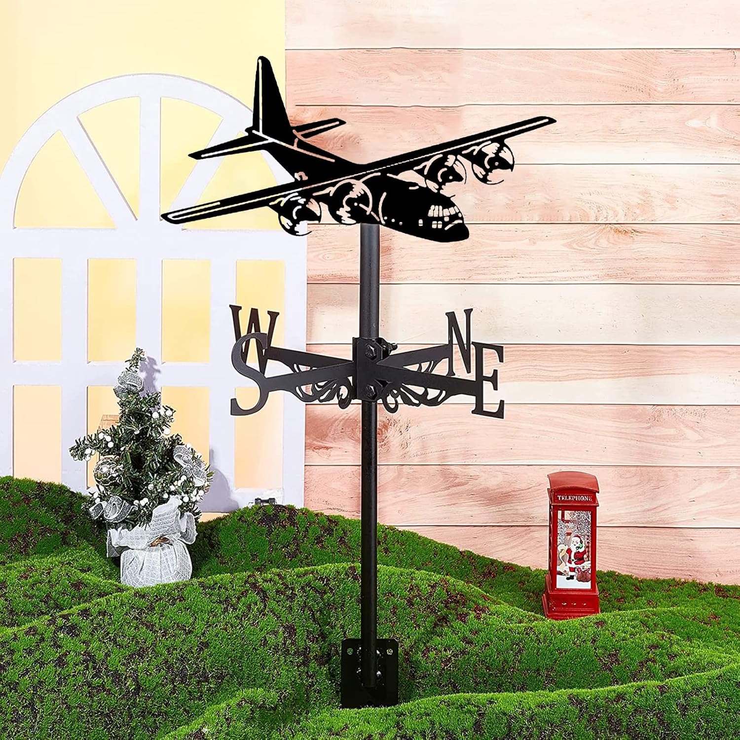 Retro Plane Weather Vane Metal wind vane Metal Decorative weathervane Garden Transport Plane Airliner Wind Direction Indicator Kit for Outdoor Farm Scene Yard Garden Gazebo