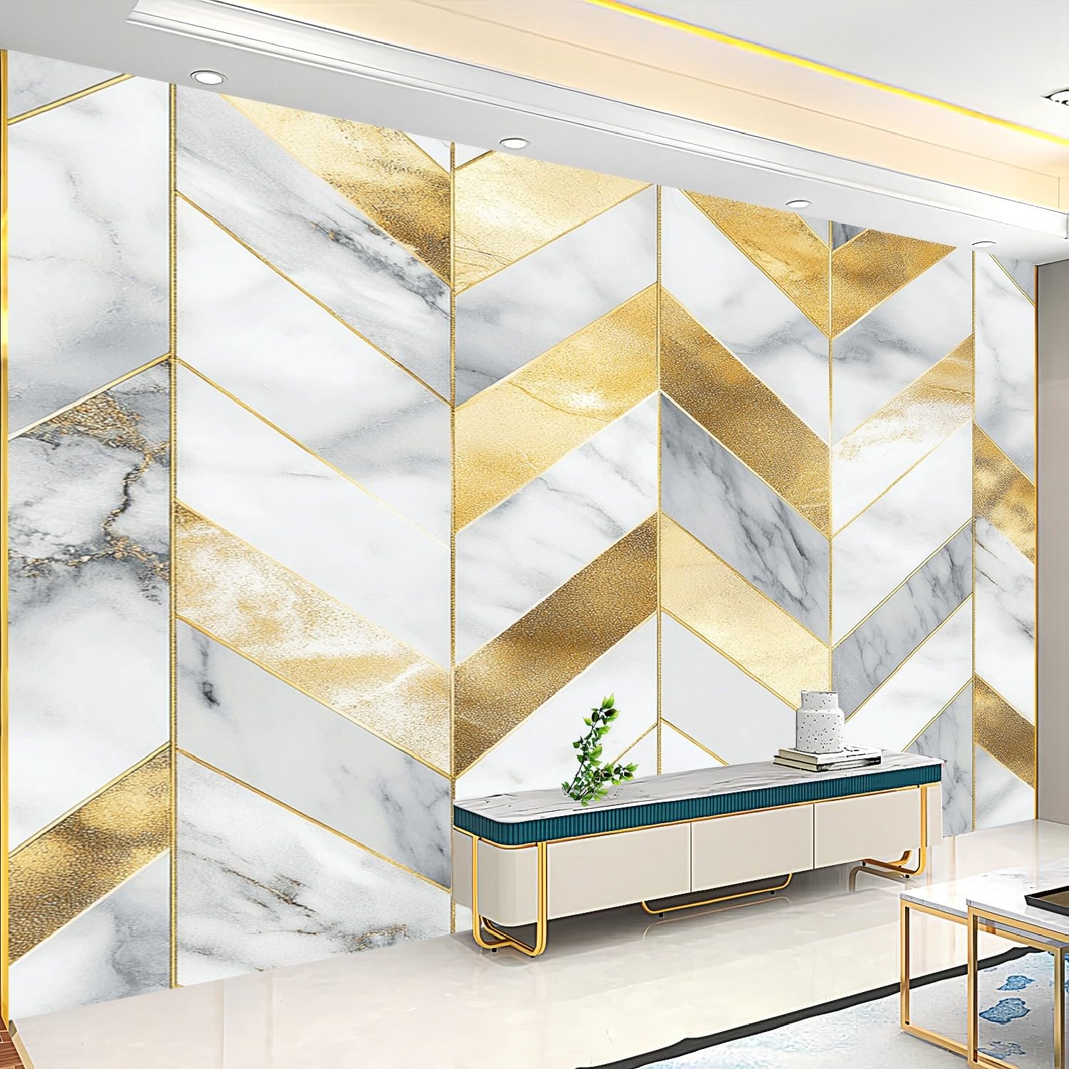 Tapeta ścienna 350 x 256 cm, luksusowy, geometryczny marmur tapeta na fizelinie, złota, pyłoszczelna, panoramiczna, plakat do pokoju dziecięcego, sypialni, salonu, plakat ścienny