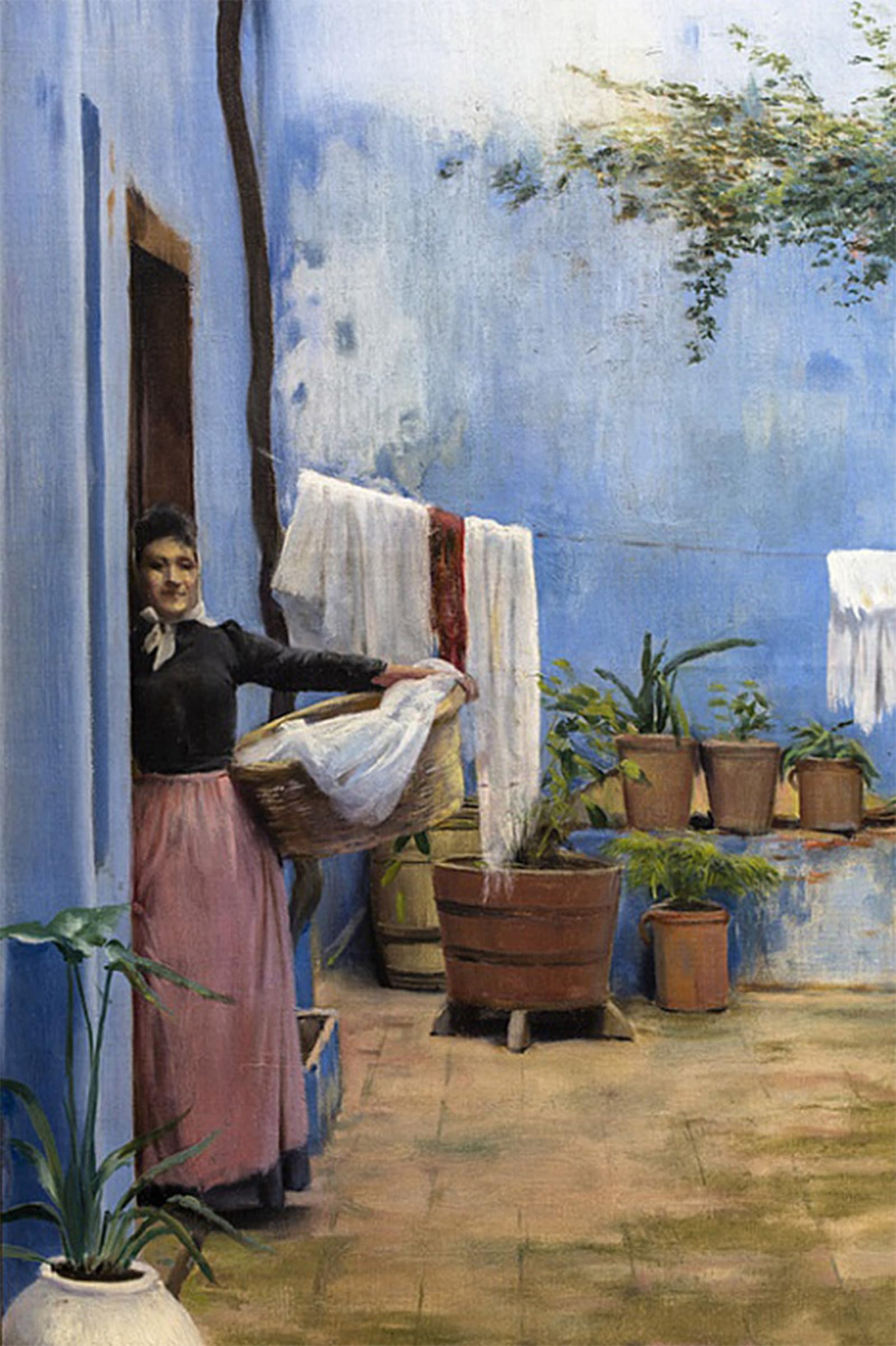 ARTXLXXBN Famous Painting Canvas Artwork Graffiti Print Thepatio by Santiago Rusiñol Portrait Canvas Image for Home Decor 60x90cm