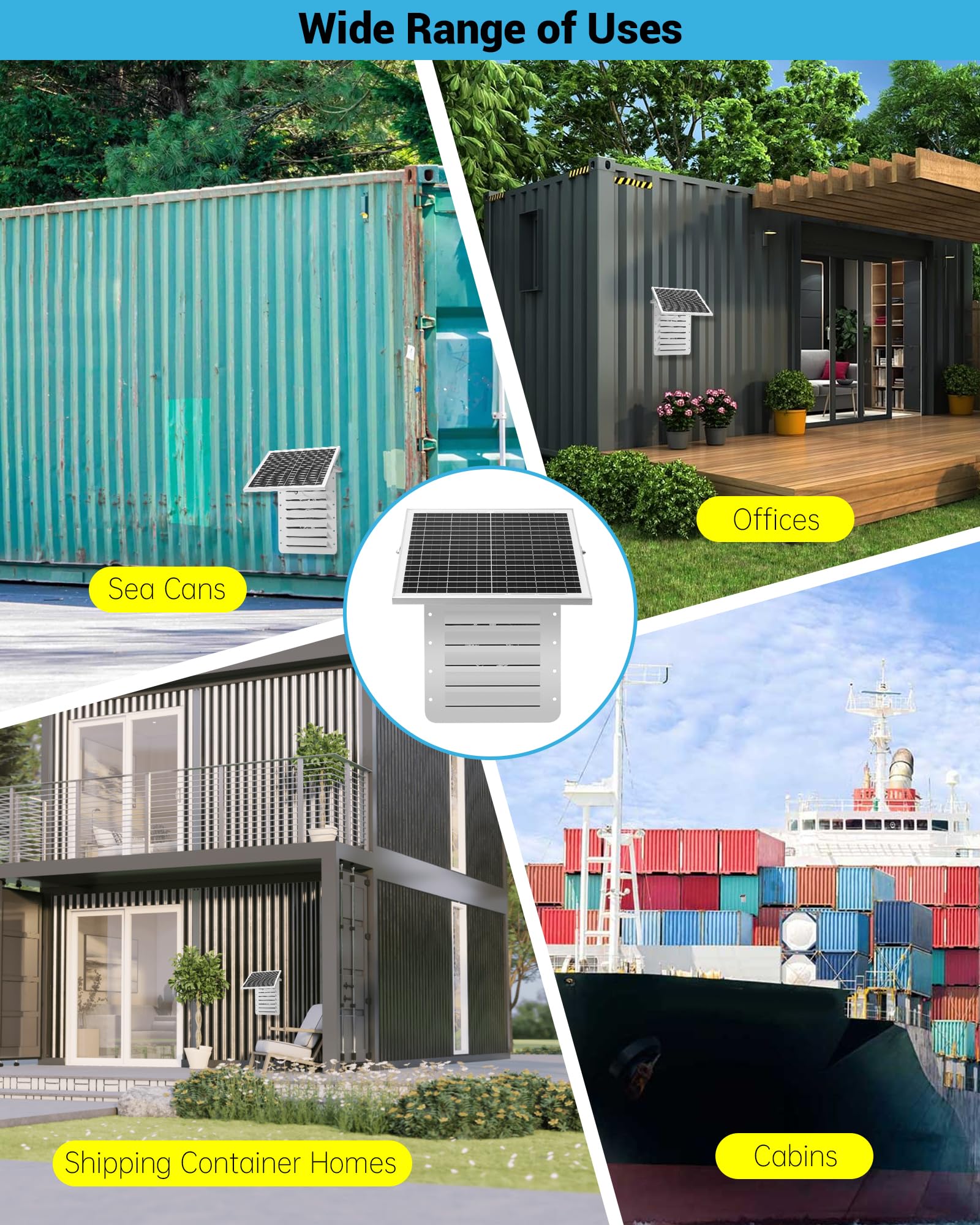 Kit di ventilazione solare per container da spedizione, con pannello pieghevole da 25 W e termostato, a prova di pioggia e grandine, adatto per case container, uffici,