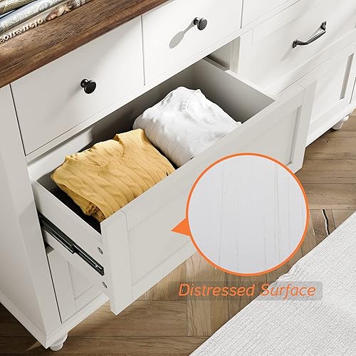 Miniatura 4 de WAMPAT Mueble de TV para TV de 60 pulgadas moderna mesa de consola de TV de mediados de siglo cómoda blanca con 6 cajones cómoda de madera para