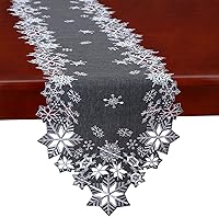 Vista 6 de Simhomsen Embroidered Gray Snowflakes Table Runners for Christmas Holiday and Winter (Gray, 14×69 inches)