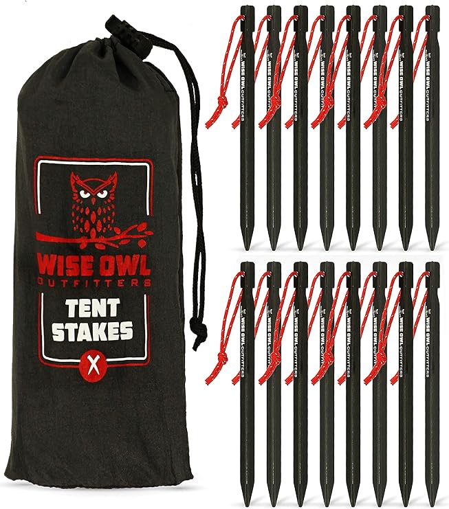 Wise Owl Outfitters Tent Stakes Heavy Duty 16 Pack – Lightweight Non-Rust Aircraft Aluminum Tent Pegs - Metal Ground Stakes for Camping, Canopy, Tarp Wise Owl Outfitters Tent Stakes Heavy Duty 16 Pack – Lightweight Non-Rust Aircraft Aluminum Tent Pegs - Metal Ground Stakes for Camping, Canopy, Tarp