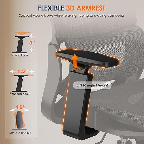 Miniatura 4 de GABRYLLY Silla de escritorio de oficina, silla de malla ergonómica Silla de trabajo de computadora con respaldo medio - Gris