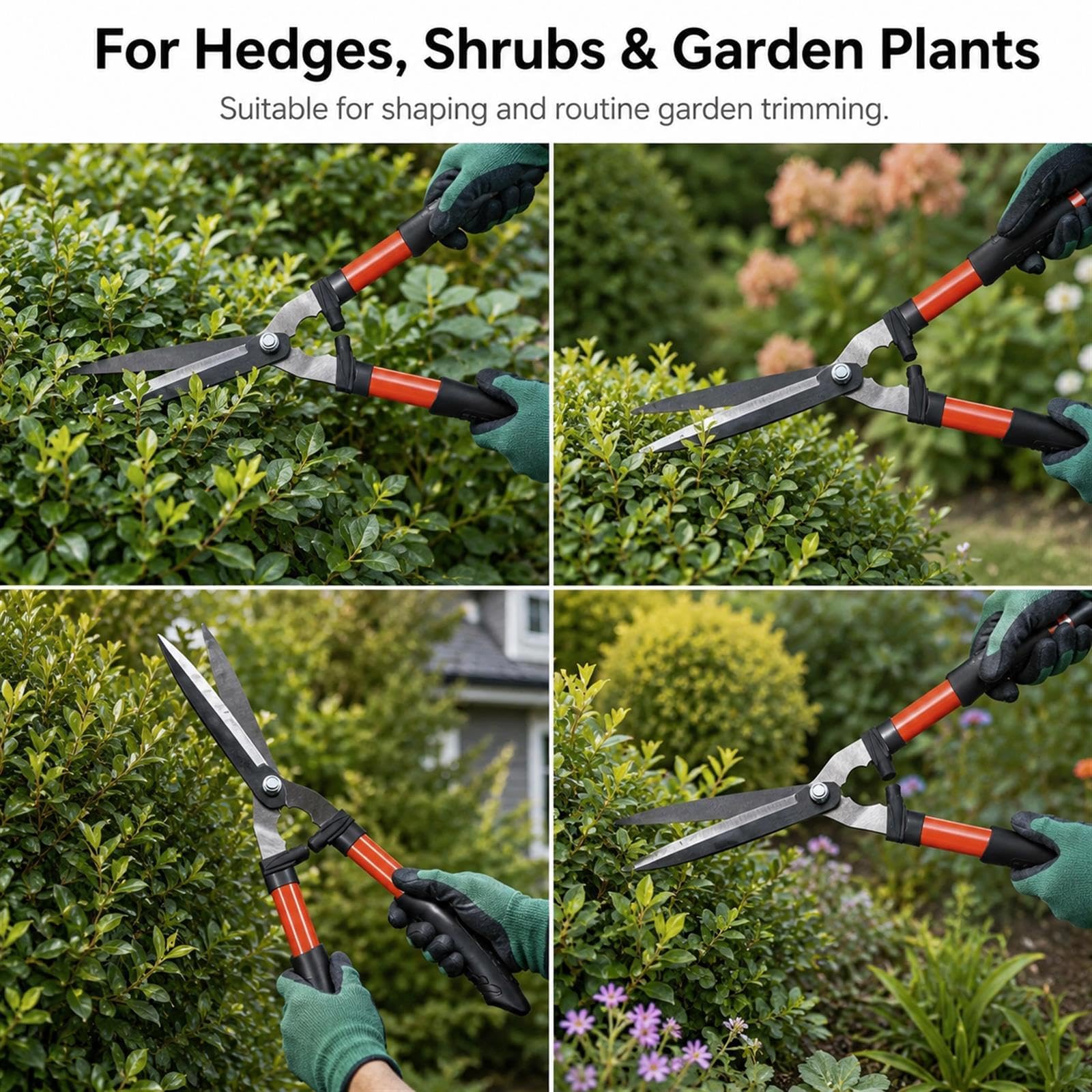 GOOGO Cisailles à haies 59.5 cm, cisaille de jardin avec lames en acier au carbone SK5, amortisseurs et poignées ergonomiques, pour la taille et la mise en forme des haies, arbustes et buissons