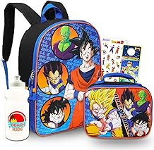 TOEI Animation Dragon Ball Z Rucksack mit Lunchbox - Bundle mit 16 "Rucksack, Lunch Bag, Wasserflasche, Aufkleber, Mehr | Dragon Ball School Rucksack Kinder