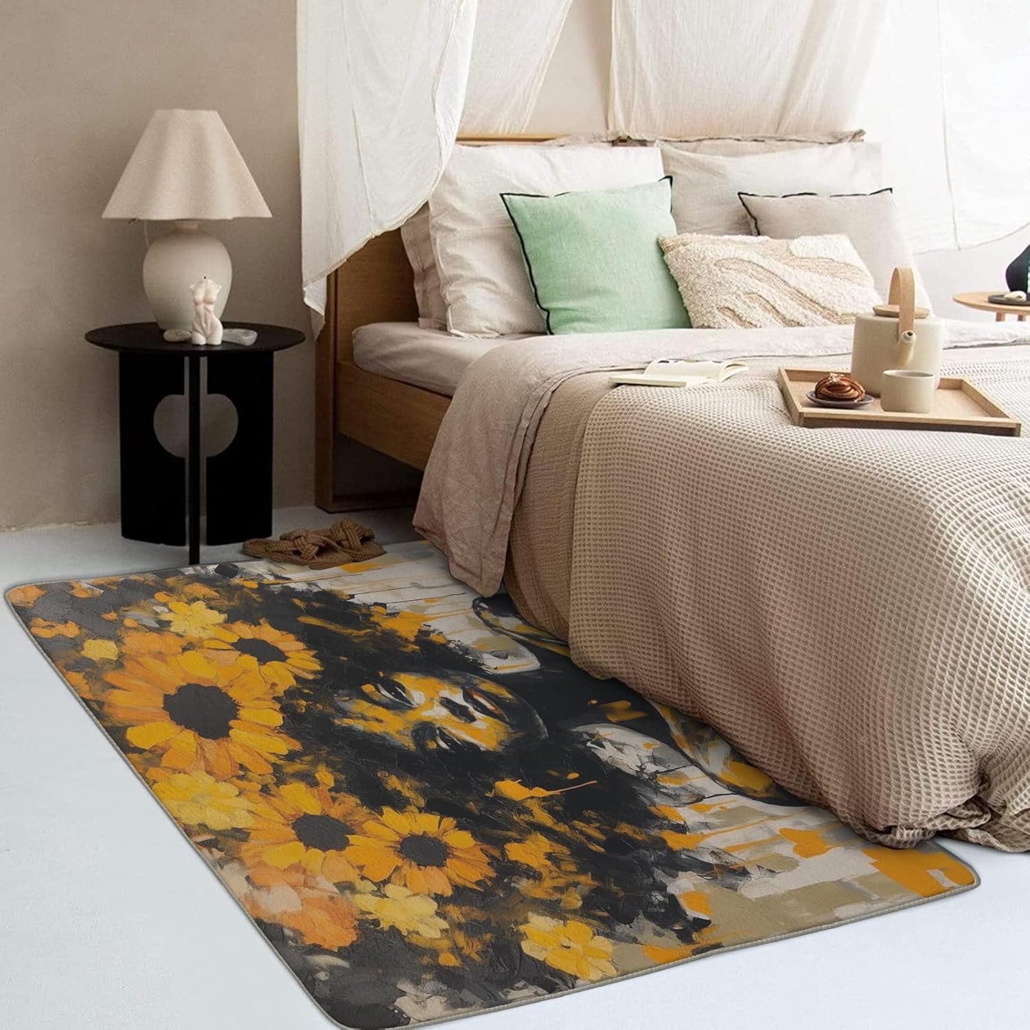 African Woman Area Rug 2x3, Sunflower Rugs for Bedroom Living Room Entryway, Ethnic Home Decor Carpet, Machine Washable Non Slip Soft Low Pile Indoor Decorative Small Rug