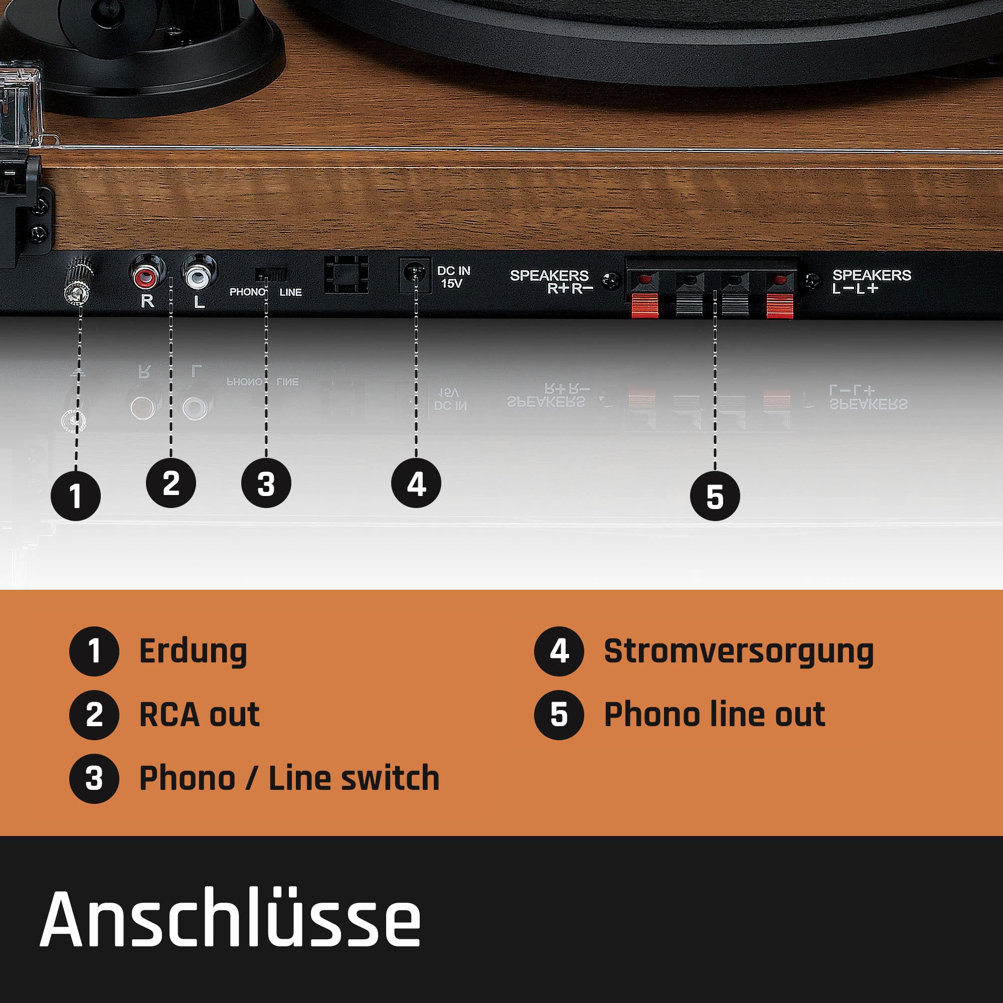 Lenco LS-480WD - Plattenspieler mit Lautsprecher und Bluetooth | LS-480 - Schallplattenspieler - Vinyl Player - 2 x 30 - Riemenantrieb - Vorverstärker - MDF-Gehäuse