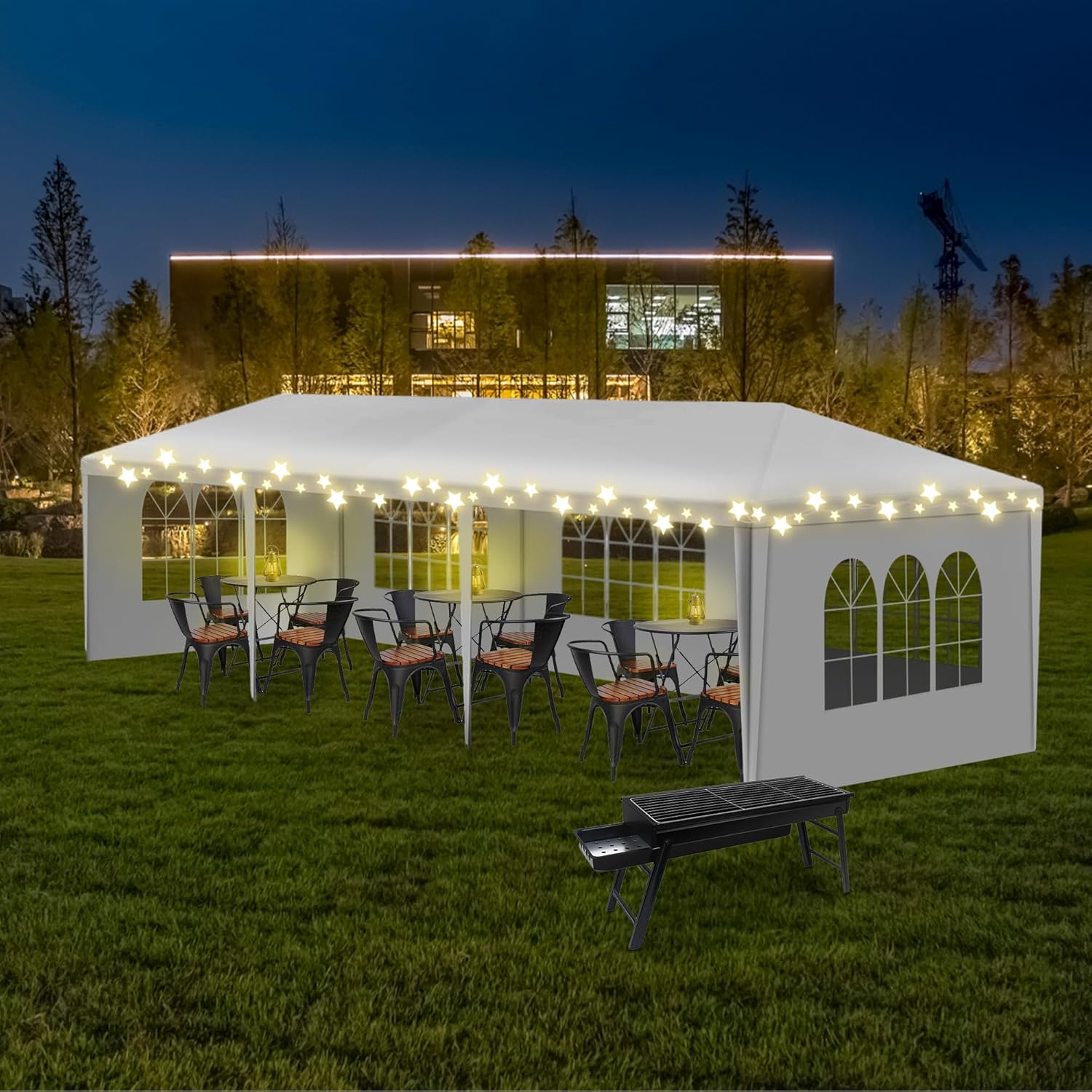 10'x30' Outdoor Party Canopy Tent with 5 Removable Sidewalls, White Gazebo with Transparent Windows, Rust-Resistant Shelter for Birthdays, Gatherings, Parties, Wedding, Events, BBQ