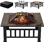 Devoko Outdoor Fire Pit, 32 Inch Firepit Table Metal Outdoor Fireplaces with Waterproof Cover for Outside Patio Camping (Black)