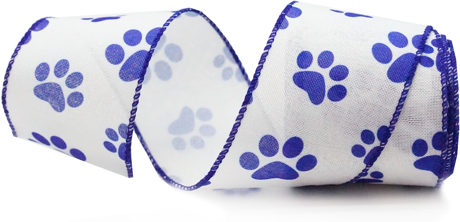 Amazon.com: Navy Blue and White Paw Print Wired Edge Ribbon, Burlap Dog ...