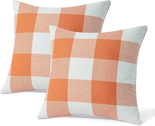 Miniatura 7 de Woaboy Paquete de 2 fundas de almohada de otoño a cuadros de búfalo a cuadros, almohadas de lino suave, decorativas para sofá, decoración del hogar,