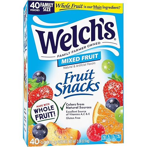Welch's Fruit Snacks, Mixed Fruit Snack Box, Gluten Free, 0.8oz Snack Packs (Pack of 40)