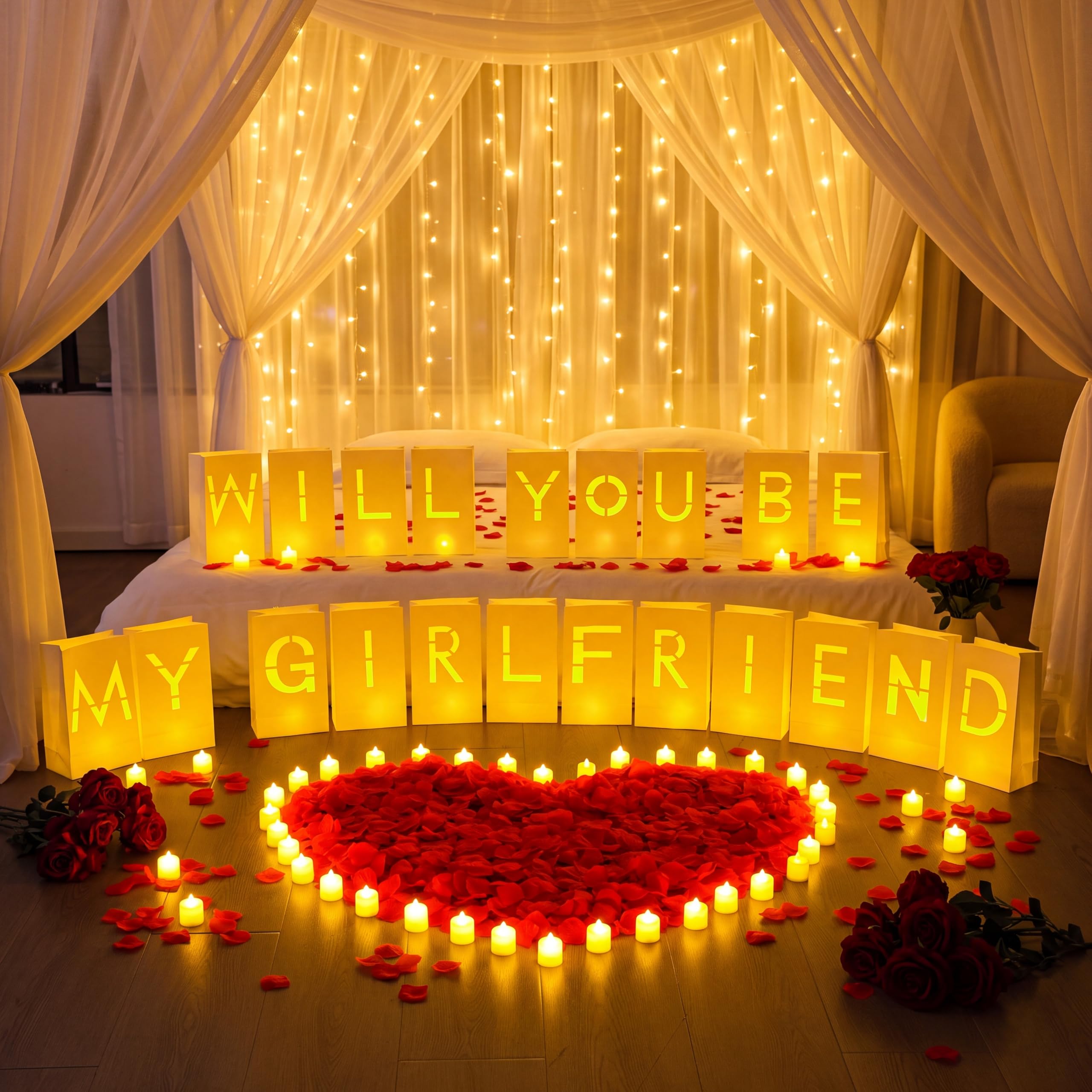 6093-Piece 'Will You Be My Girlfriend' Light Up Letters With LED Tealights – Romantic Proposal Decor