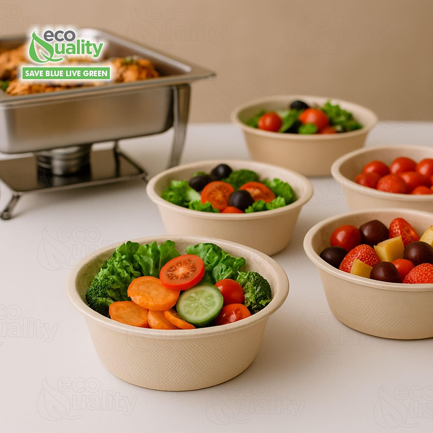 EcoQuality 16oz Round Deep Disposable Bowls [1000 PACK] - 100% Biodegradable Sugarcane Bagasse Bamboo Fibers Sturdy Compostable Eco Friendly Environmental Paper Plastic Bowl Alternative Tree Free