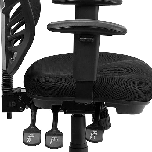 Miniatura 16 de Flash Furniture Nicholas Silla giratoria de oficina y juegos, ergonómica, de malla con soporte lumbar y altura ajustables, color negro Negro -,Malla