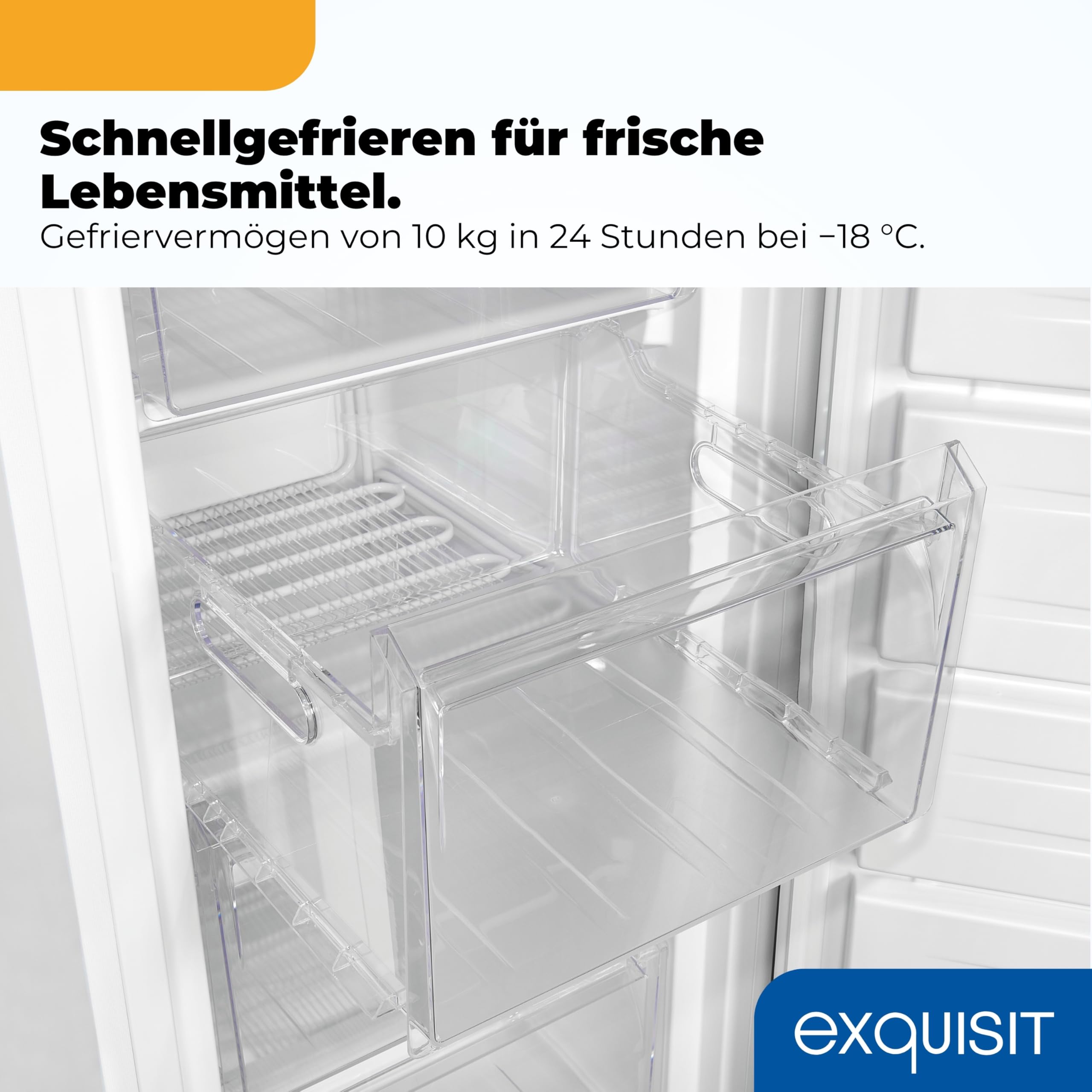 Exquisit GS5230-H-040D Gefrierschrank - 168 l Nutzinhalt - Klasse D - Weiß | Freistehendes Standgerät mit 4 Gefrierschubladen, 4-Sterne-Gefrieren, leisem 40 dB Betrieb und wechselbarem Türanschlag