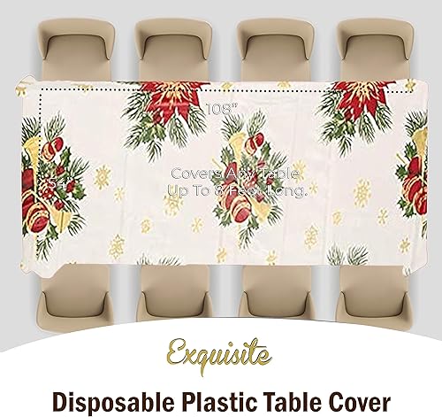 Miniatura 4 de Exquisite Paquete de 24 manteles de plástico con diseño navideño, 54 x 108 pulgadas, mantel desechable para fiestas, mantel rectangular, manteles