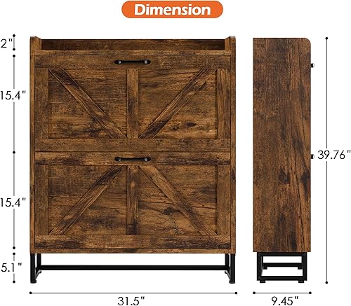 Miniatura 2 de Betterhood Zapatero de entrada con 2 cajones abatibles, gabinete delgado para zapatos, armario organizador de zapatos oculto independiente con patas