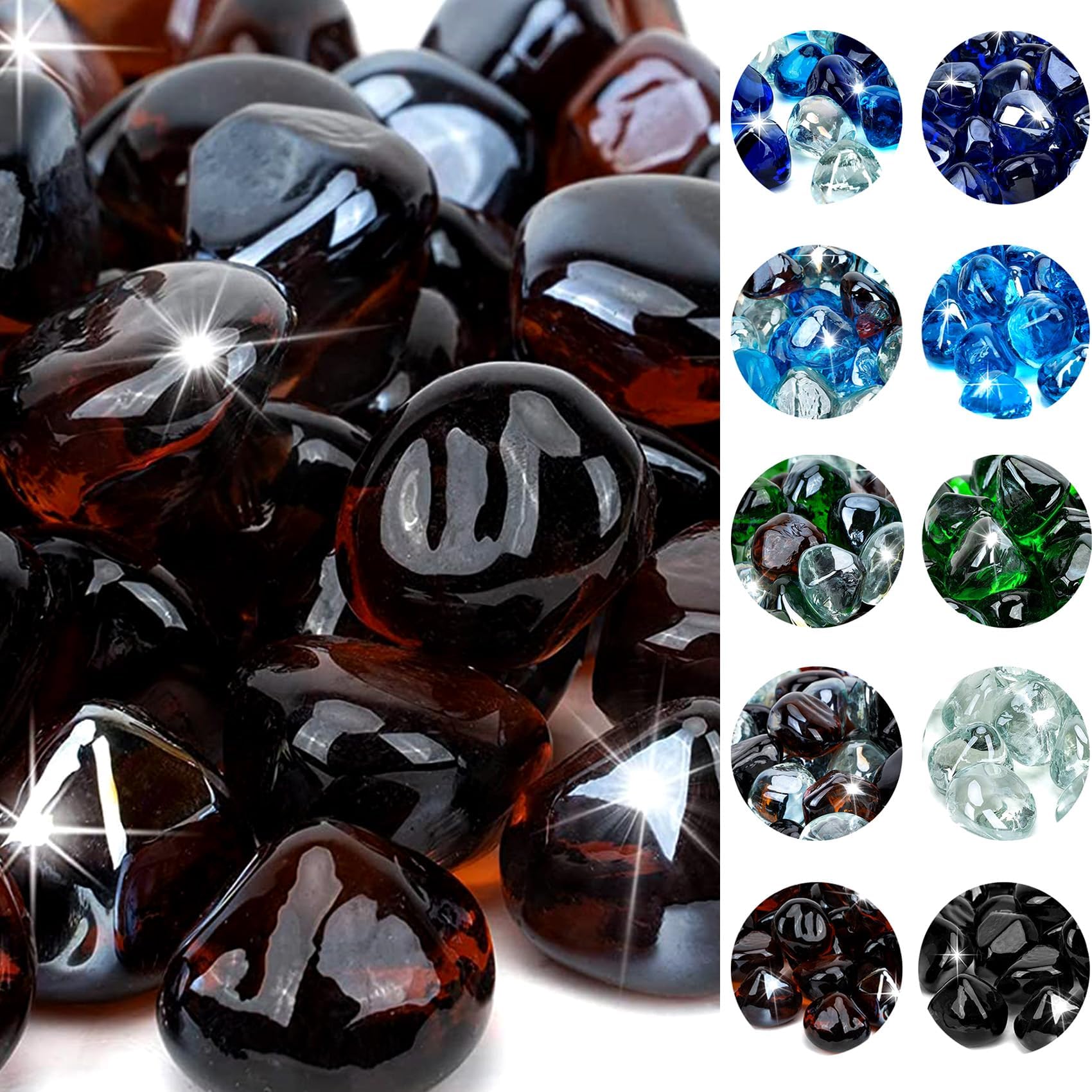 onlyfire 10-Pounds Fire Glass Diamonds for Propane Fire Pit, 1 Inch Reflective Firepit Glass Rocks Stones for Gas Fireplace and Fire Pit Table, Amber