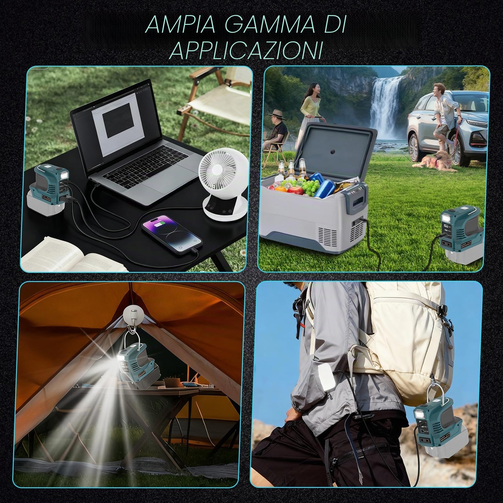 Inverter per batteria Makita da 18 V, DC 18 V a AC 220 V, adattatore con connettore USB Type-C DC12 V e presa AC e lampada LED, unità di emergenza per campeggio