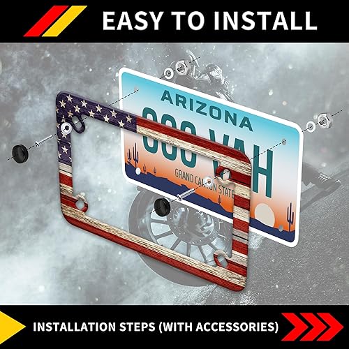 Miniatura 5 de Marco de placa de matrícula de motocicleta con bandera americana, material patriótico de acero inoxidable, divertido soporte para placa de