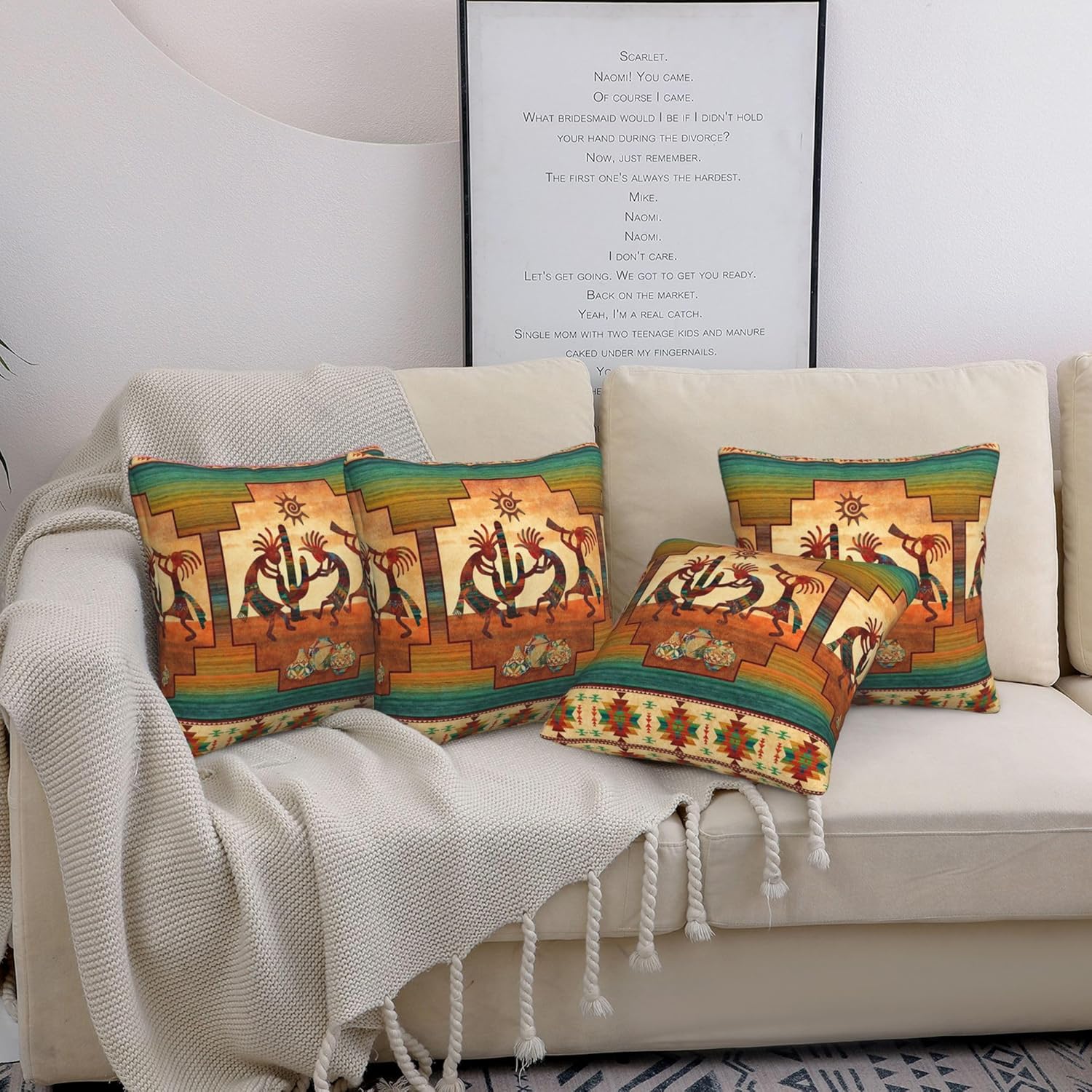 Southwest Native American Kokopellis Set of 4 Pillow Covers Outdoor Decorative Pillow Case for Couch Bed Sofa Cushion Home Decor 20"x20"