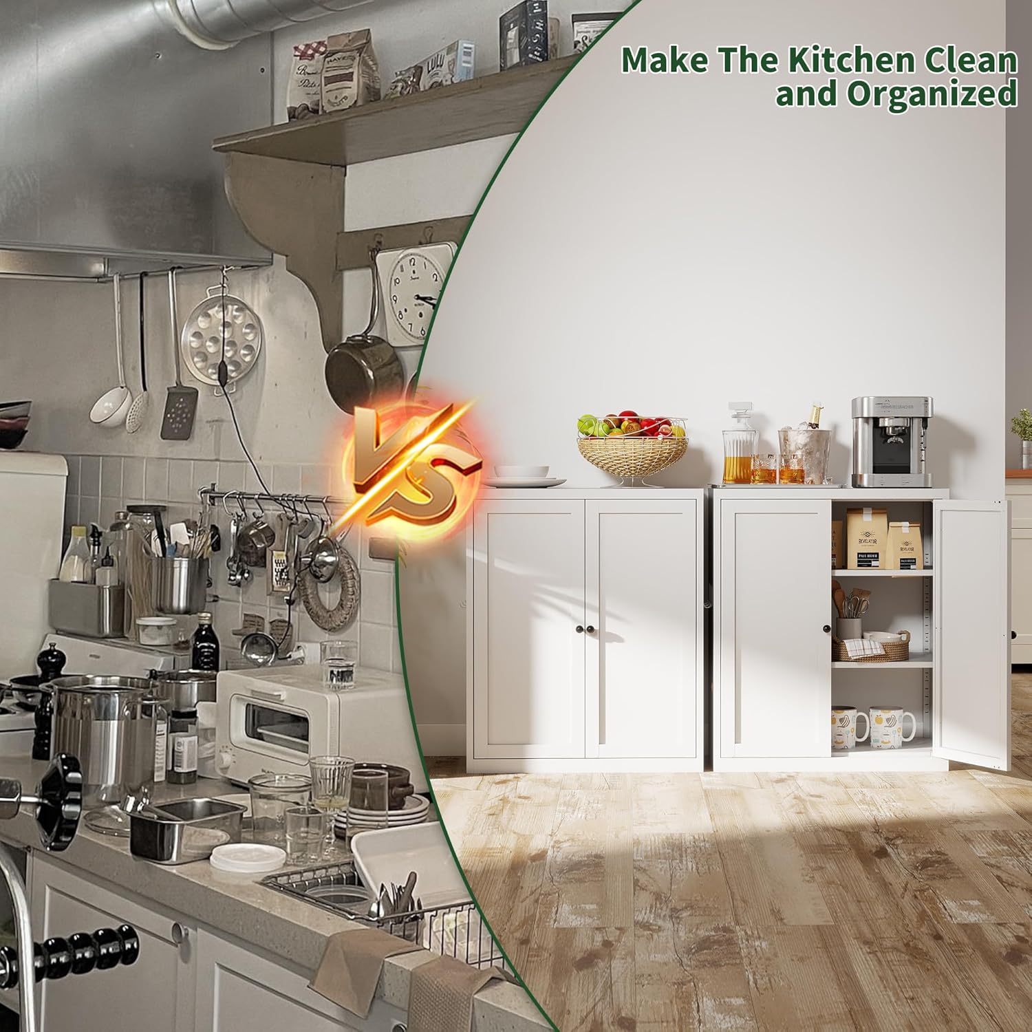 Kitchen Pantry Cabinet Farmhouse Utility Storage Cabinetfor Living Room,Garage,Basement