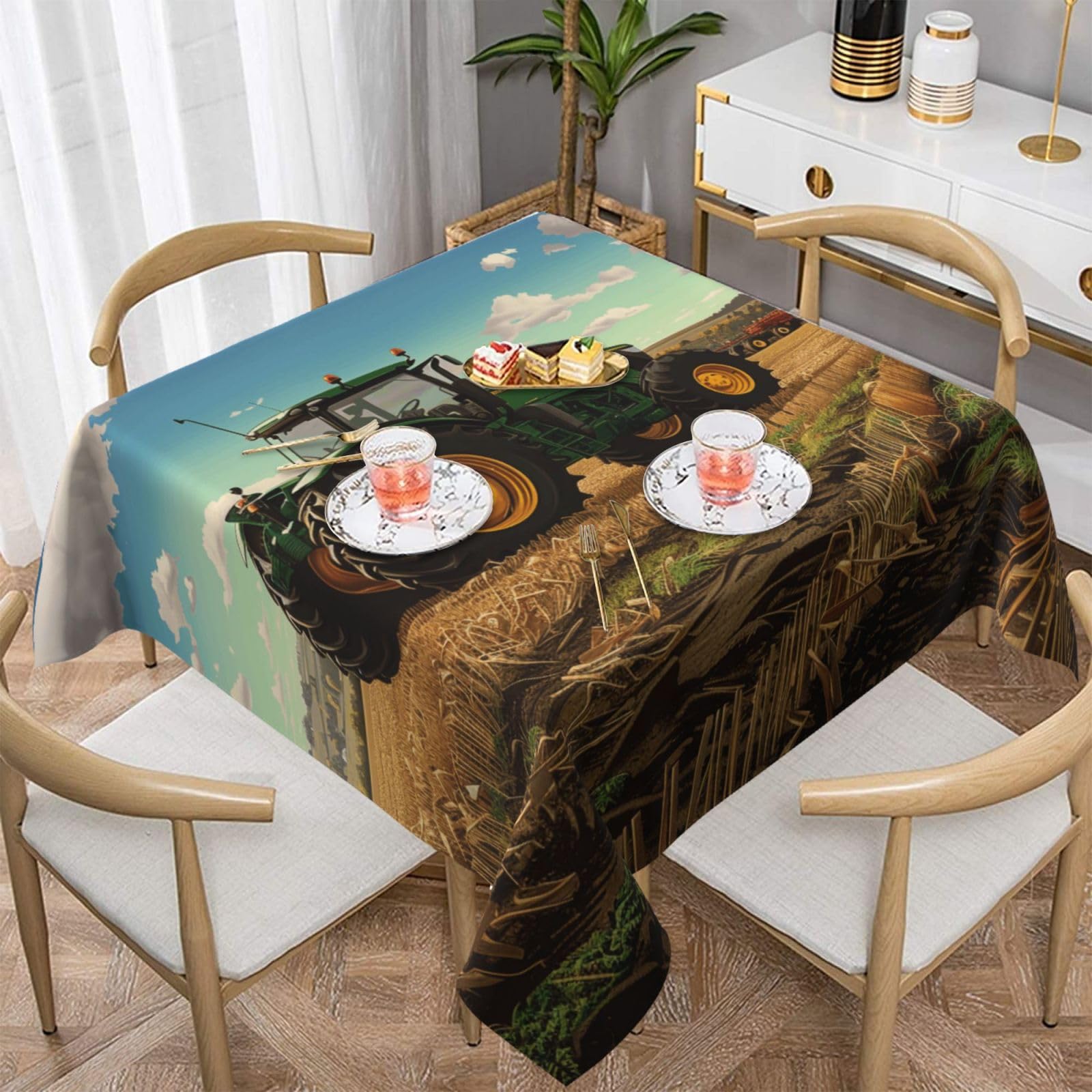 WPKJU Tractor Farm Printed Square Tablecloth 54x54 inch Water Resistant Table Cover Washable Rectangle Table Cloth for Dining Tables