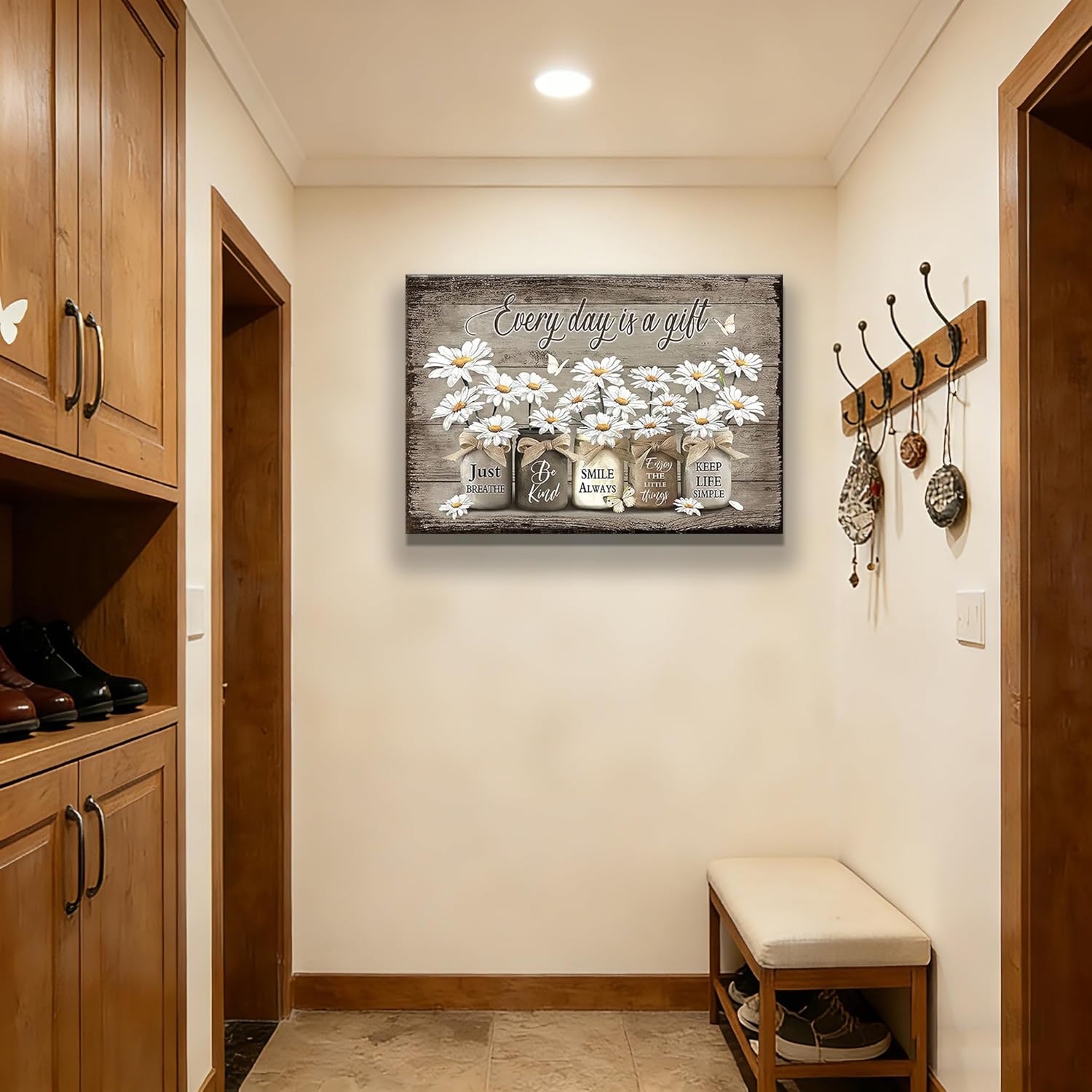 Rustic Flowers Wall Art Vintage Daisy Farmhouse Canvas Wall Decor Paintings Flower Butterfly Inspirational Posters Prints Pictures Artwork for Bathroom Bedroom Living Room Office 16x24 Inch