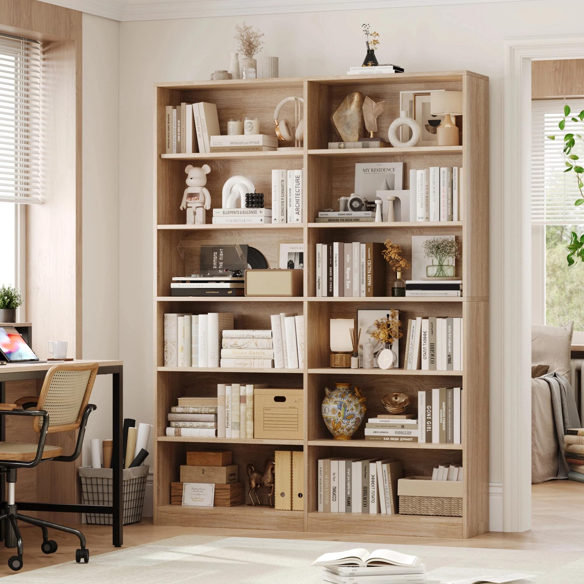FirFurd Bücherregal Bücherschrank mit 12 Fächern 120x30x188,7 cm Eiche | Billy Regal, Raumteiler, Standregal doppelreihig, zur Aufbewahrung und Präsentation, für Arbeitszimmer Wohnzimmer