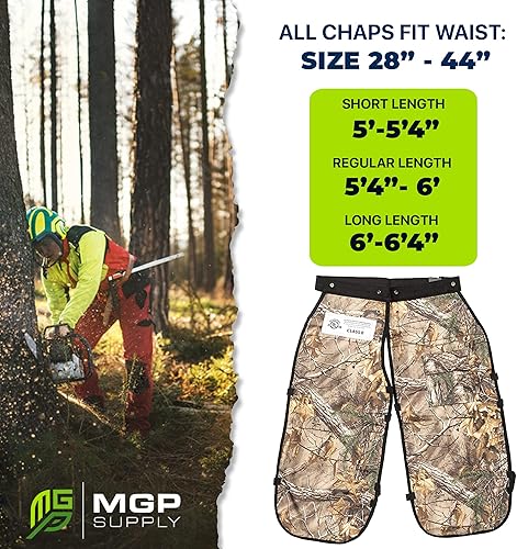 Miniatura 9 de Chaps para motosierra para hombre, estilo delantal con bolsillo y cinturón ajustable, equipo de seguridad
