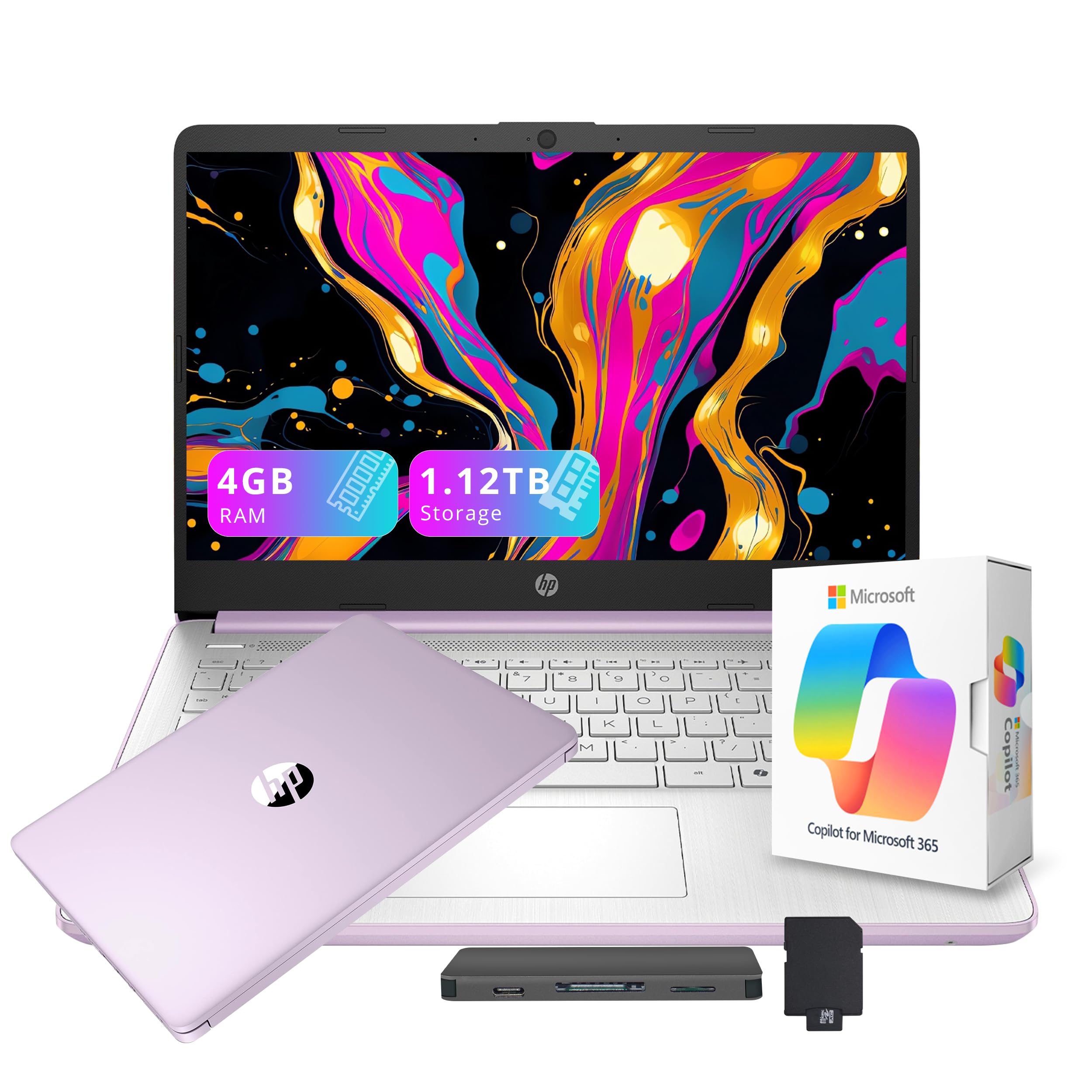 HP Stream 14" HD Student&Business Laptop with AI Copilot, Intel Processor N150, 4GB RAM, 1.12TB Storage (128GB UFS + 1TB Docking Station), 1 Year Office 365, 720p Webcam, Win 11, Lavender Purple