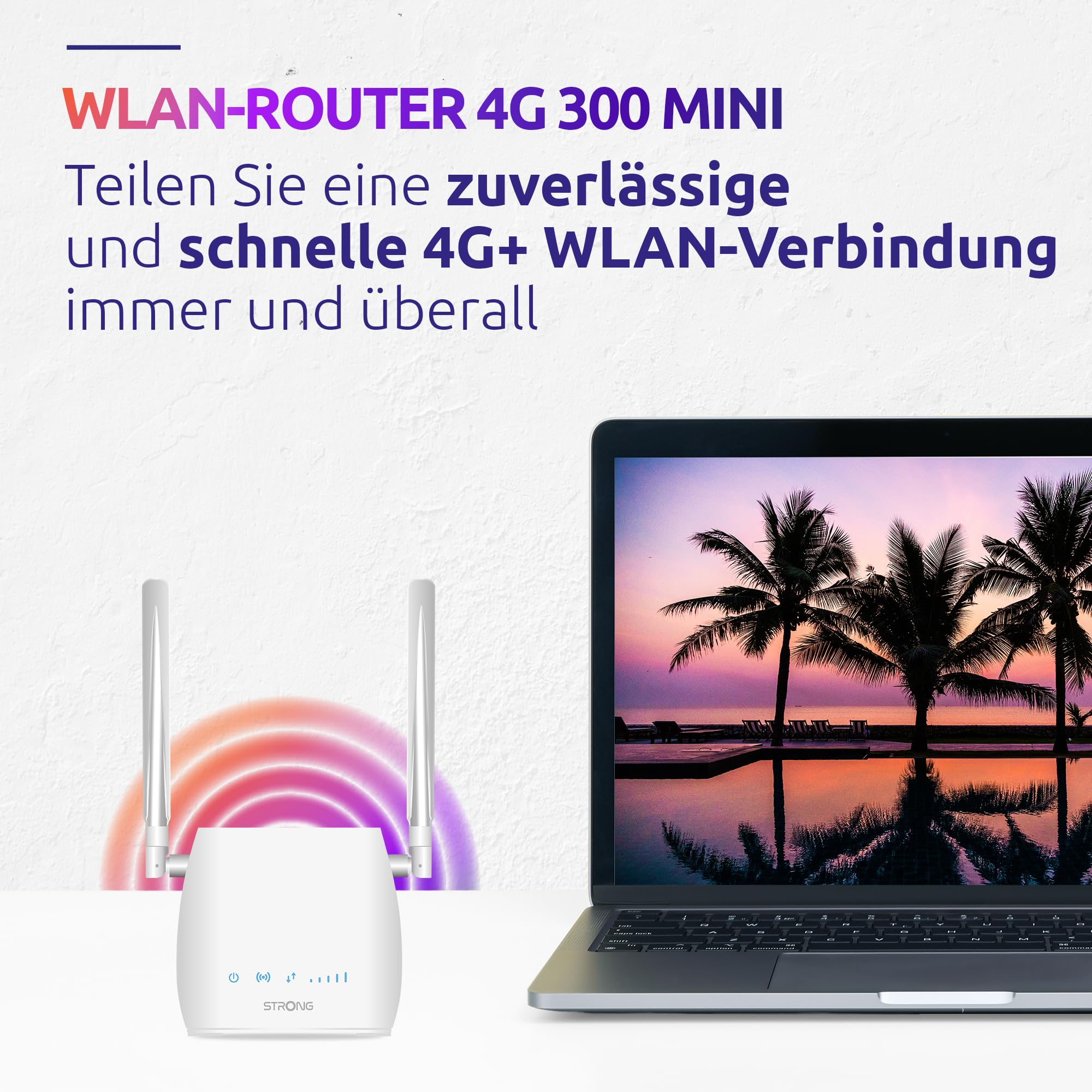 Strong - LTE Router 300M - Mobiler Hotspot - Bis zu 150 Mbps und 300 Mbps WLAN -AN-Anschluss - Für alle SIM-Karten geeignet - Abnehmbare Antennen - Einfache Installation - Dunkelweiß – Bild 5