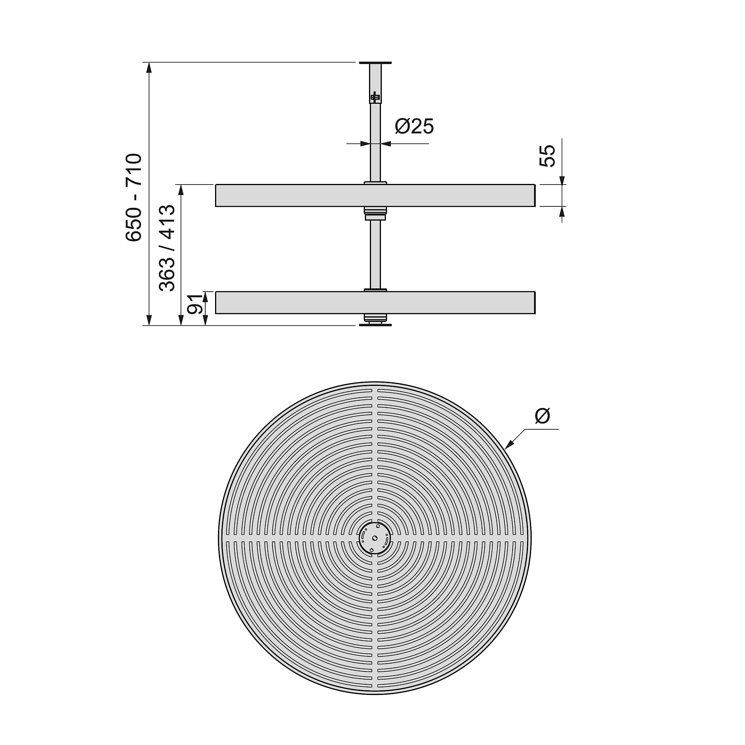 EMUCA - Juego de bandejas Circulares Shelvo para Mueble de Cocina, 800, Plástico Gris y Aluminio