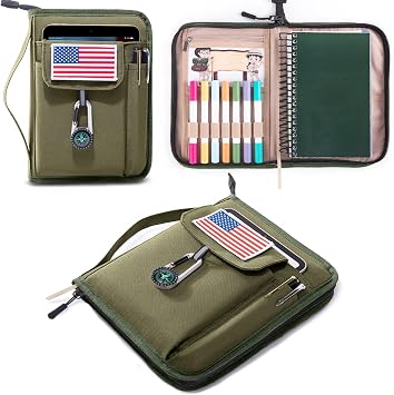 Handbook Book Cover Compatible with BoyScoouts Handbook with Amercan Flag Patch and Compass - Book Sleeve - Handbook Protector for Boys Girls
