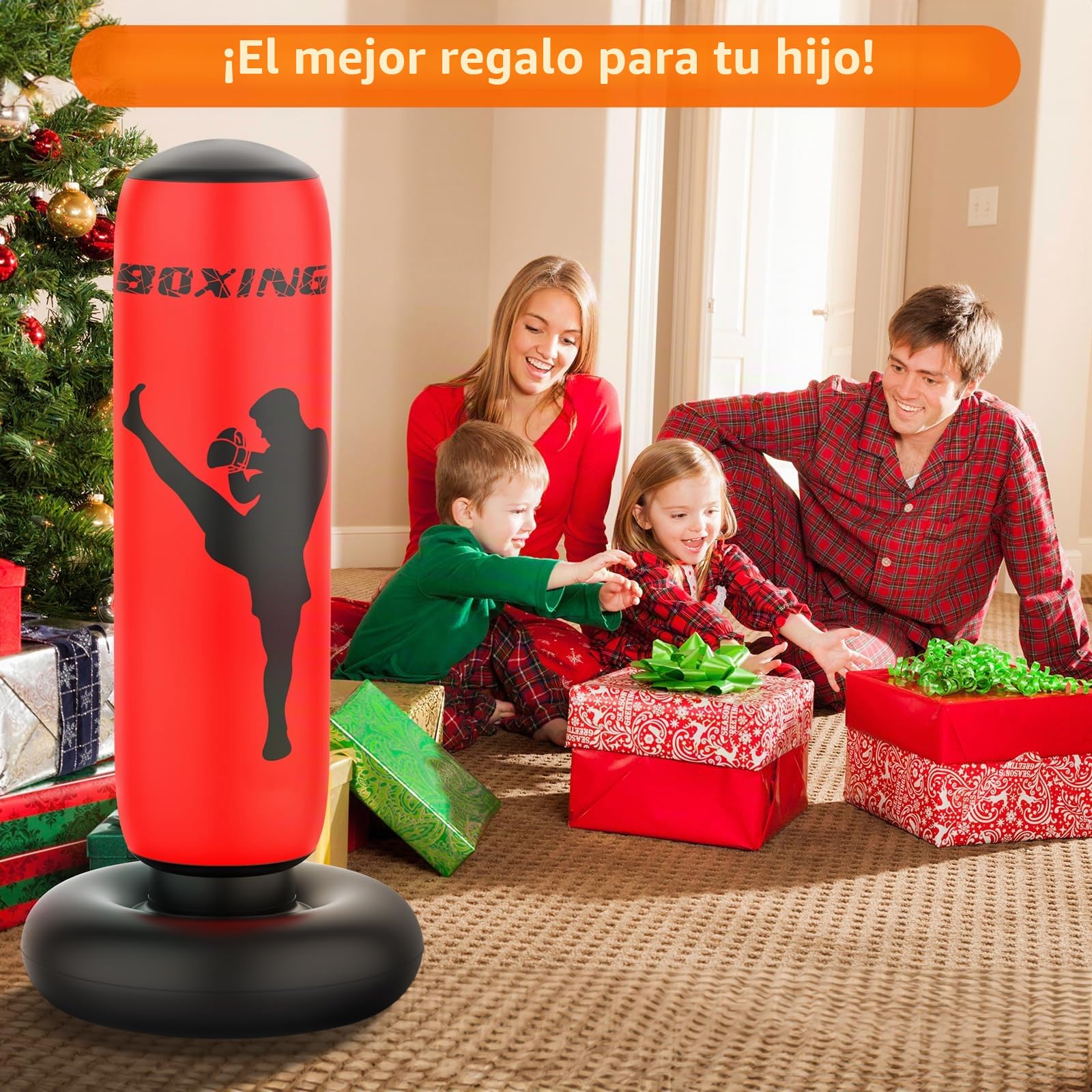 X XBEN Saco de Boxeo Niños de 3-14 Años, 170CM Saco de Boxeo de Pie Niños, Juego De Boxeo para Practicar Karate, Taekwondo, MMA, Regalo Ideal para Niños y Niñas