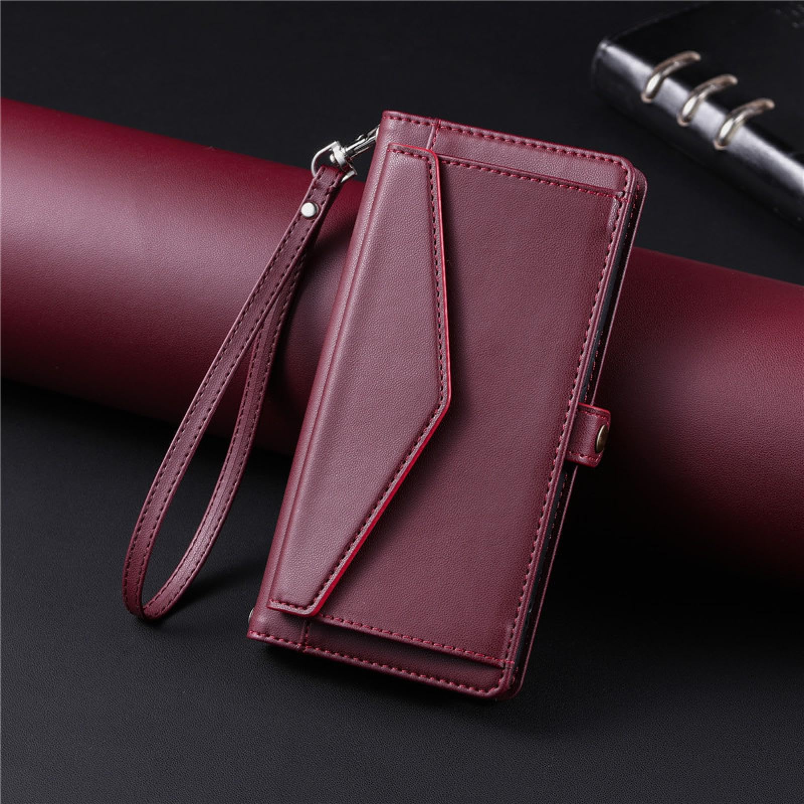 Étui Portefeuille en Cuir avec Long Cordon pour iPhone 7 Plus (Rouge)