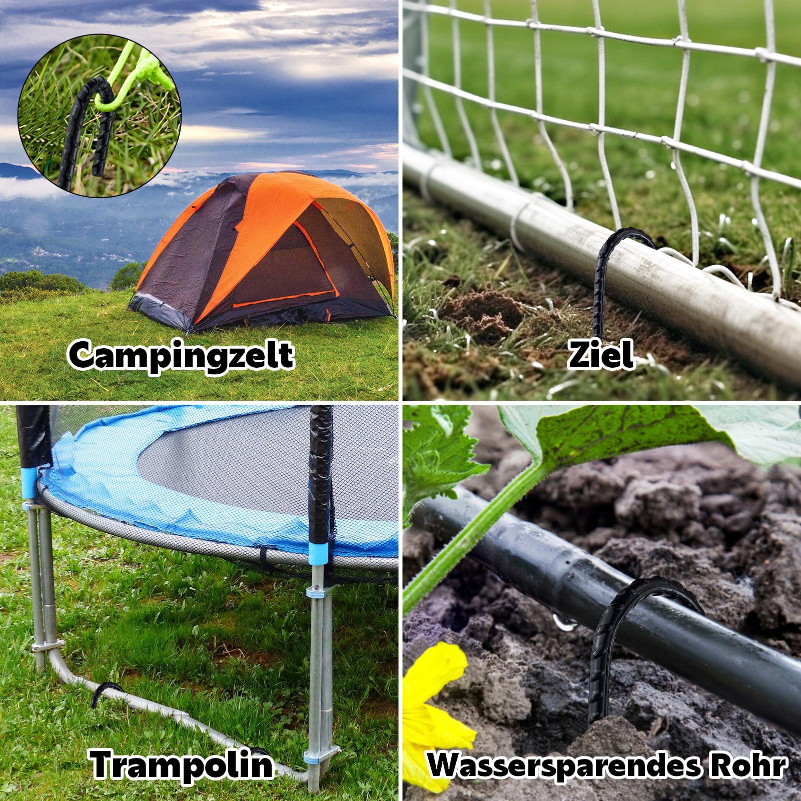 Lot de 36 piquets d'ancrage au sol de 30 cm - Crochets en J - En acier galvanisé - Pour sécuriser trampoline, tentes, auvents, camping, clôture