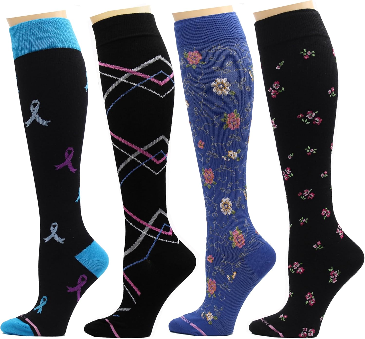 Dr. Motion 4 Pairs Therapeutic Graduated Compression Women's Knee-hi Socks