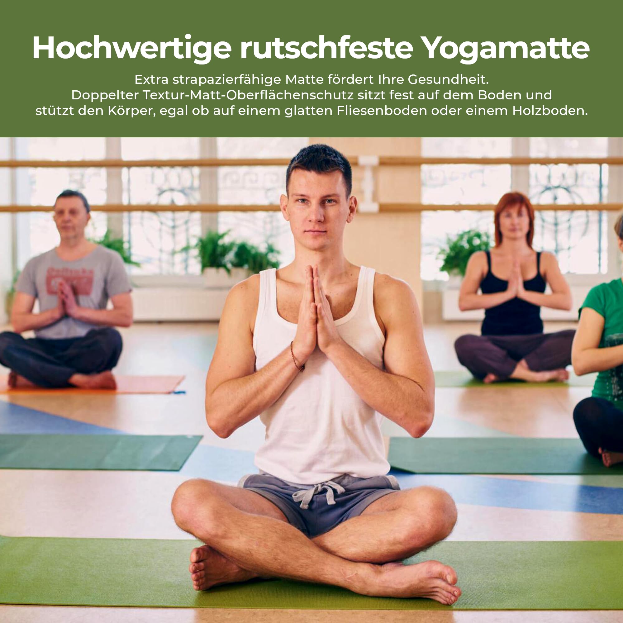 Habib Gruppe Set di 2 tappetini da yoga con bastoncini da yoga – Tappetino antiscivolo imbottito per fitness con cintura da yoga e borsa – Set di 2 blocchi da yoga per pilates, meditazione,