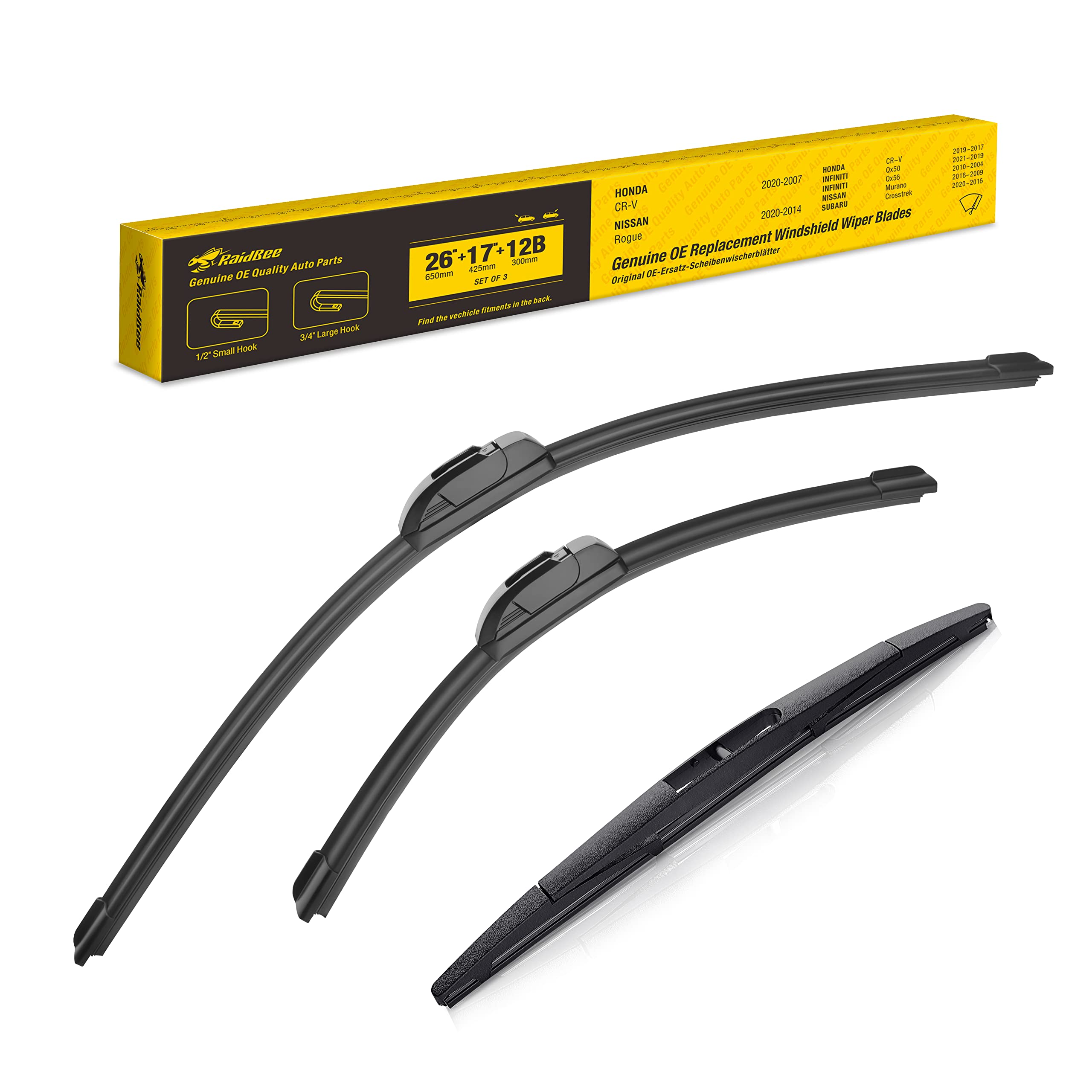 Photo 1 of 3 Wiper Blades 26"/17"/12" Replacement for Honda CR-V 2022-2017 Windshield Wiper Blade?26+17 Inch Front Windshield Wiper Blades with 12 Inch Rear Wiper Blade-Original Factory Quality