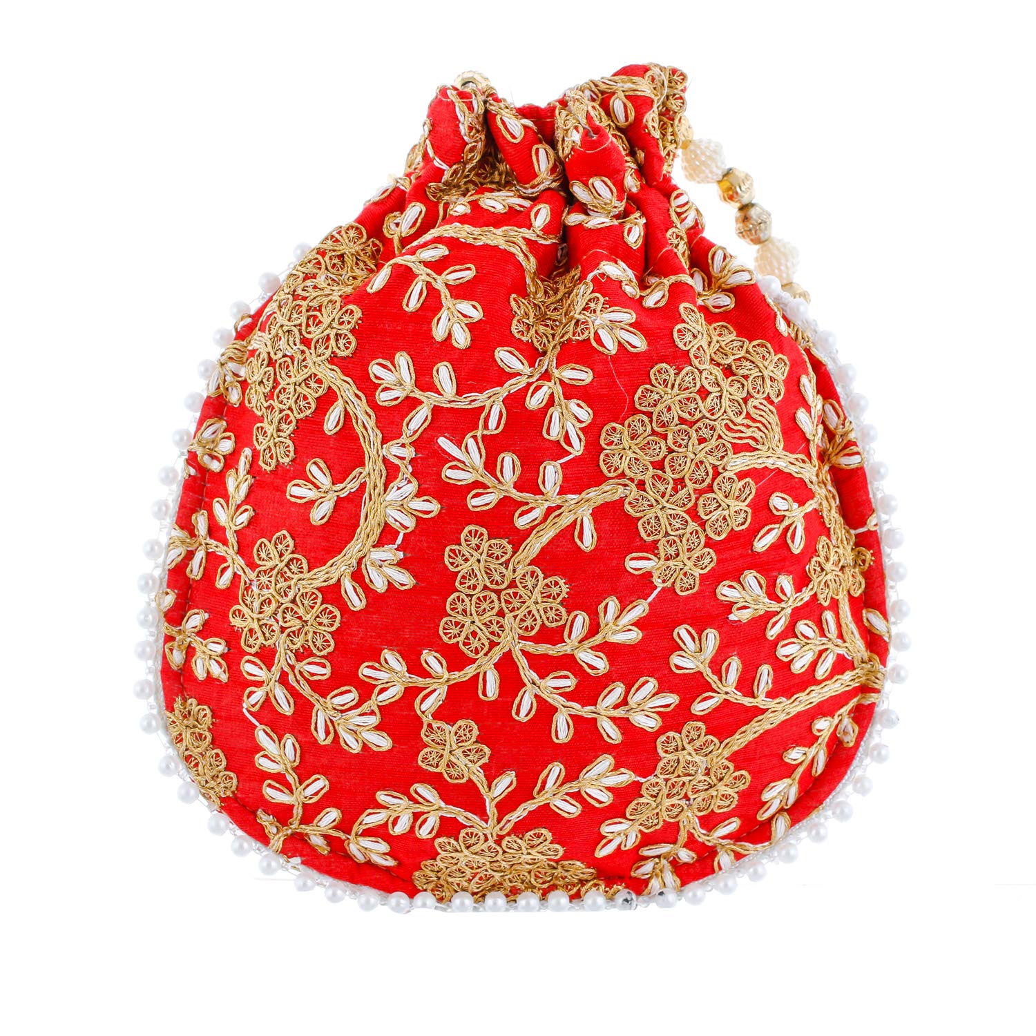Kuber Industries Ethnic Clutch Silk Potli Batwa Pouch Bag with Beadwork Gift for Women (Red) - CTKTC42138,Standard-image-13