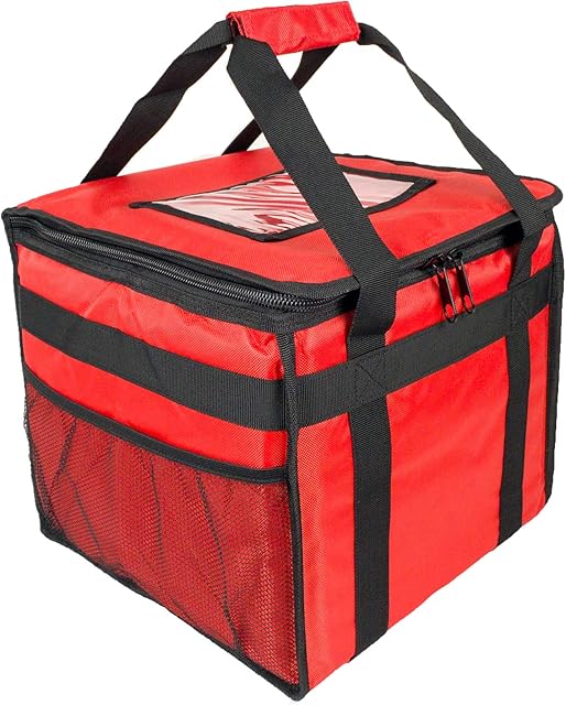 Hot Food Bag For Pizza, Takeaway, Restaurant, Picnic, Indian, Chinese, Kebabs, Catering, Delivery Bag, Thermal Insulated (Red, 30L - 32x32x30cm)